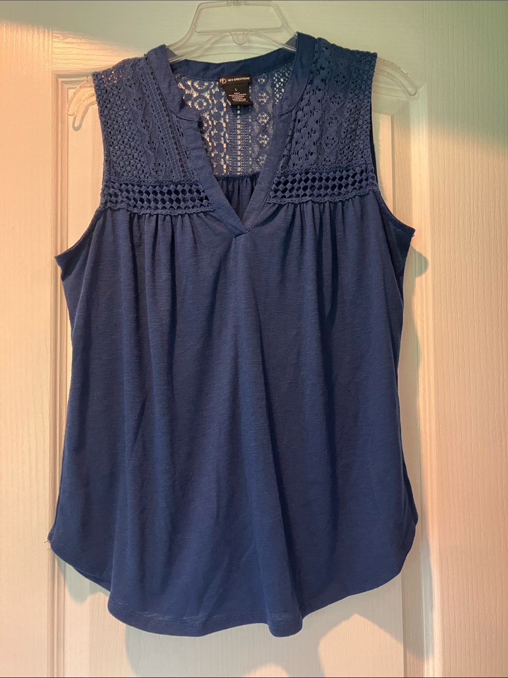 new directions Navy Blue Lace Yoke V-Neck Sleeveless Top